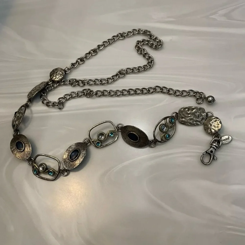 Chico’s chunky silver chain link Belt with Colored jewels adjustable 50inch OSFM - Picture 13 of 13